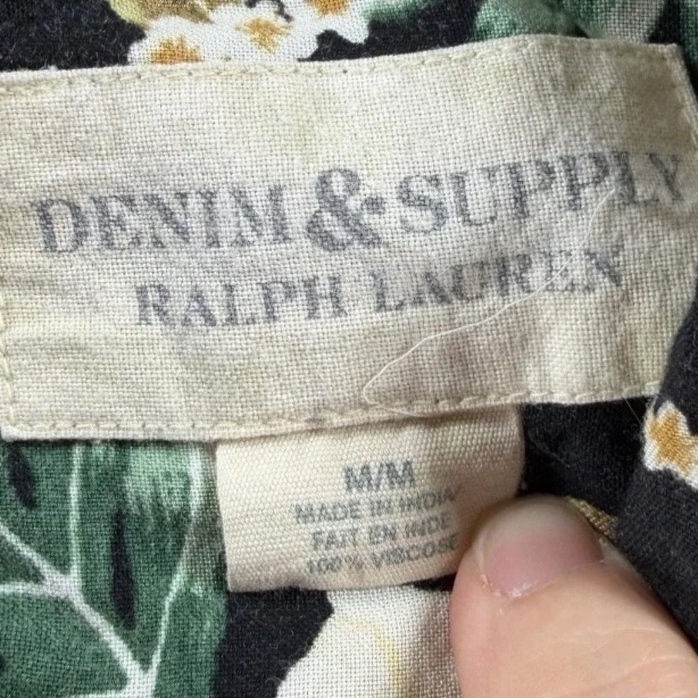 Denim & Supply Ralph Lauren Hawaiian Shirt Medium M Black Floral‎ Viscose BoHo